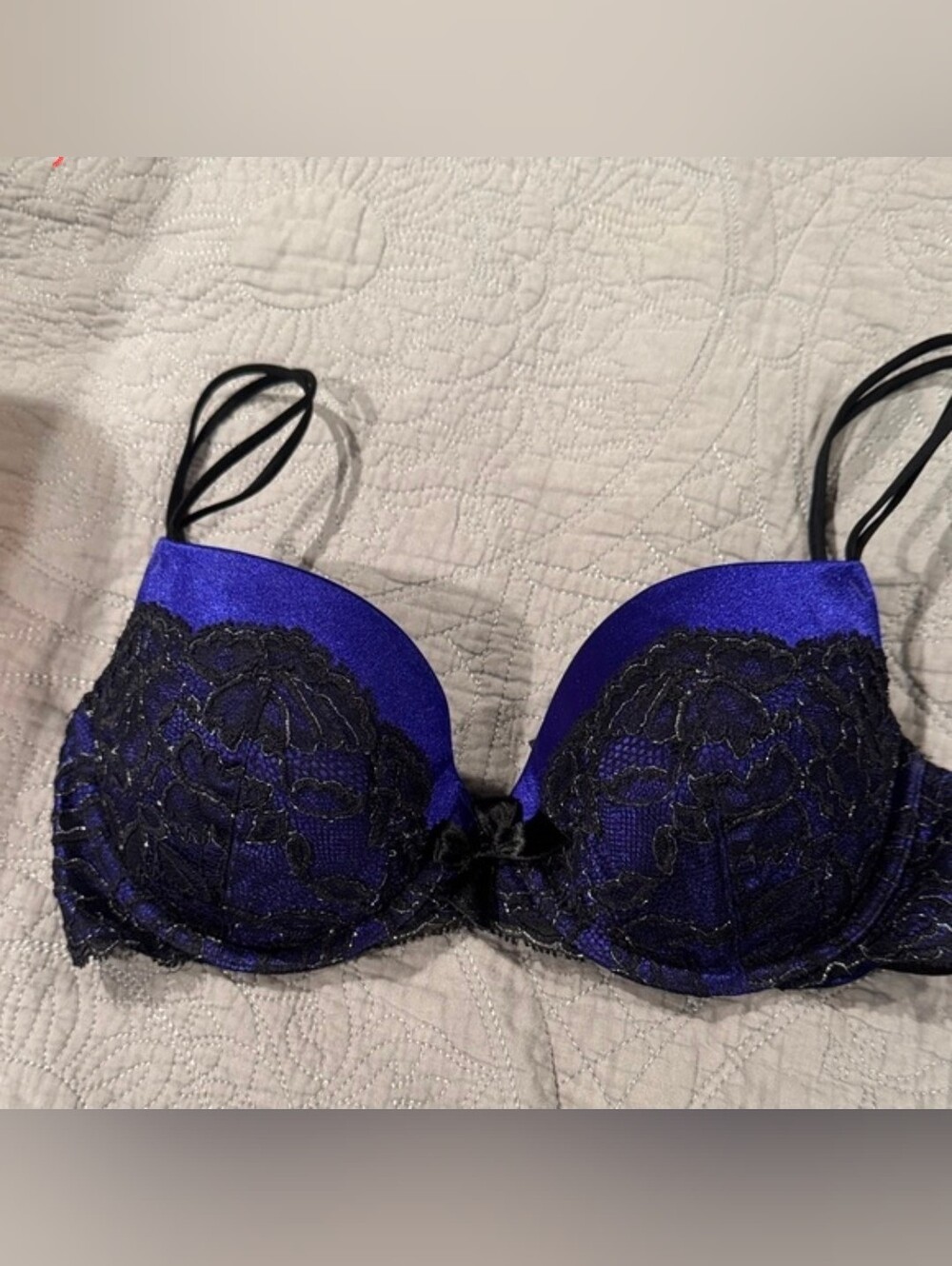 Victoria's Secret Very Sexy Lined Demi Bra,  Midnight Blue and Black Lace 34C